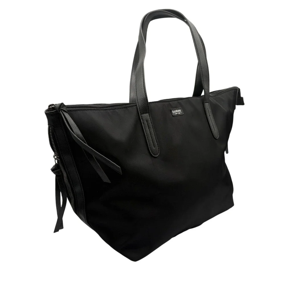 Botkier Tote Bag Womens Large Black Excellent Nylon Leather Trim Zip Top Travel‎